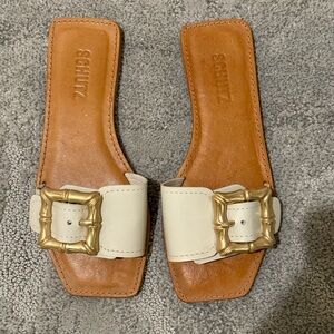SCHUTZ White Buckle Sandals